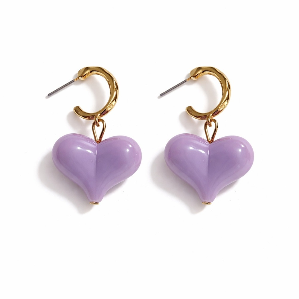 ⚜️ Gold and Lavender Heart Earrings - Picture 1 of 7